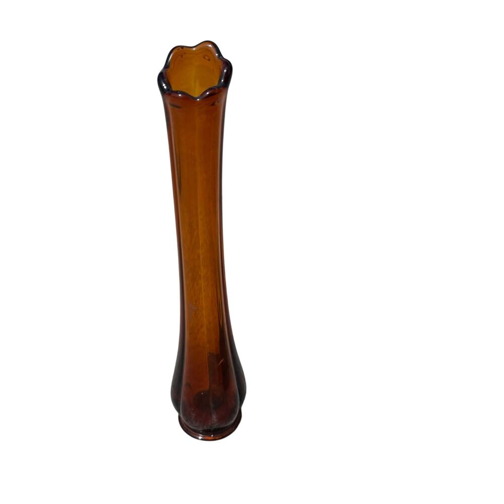 Vintage MCM 6 Finger Swung Bud Vase 12” Brown Root Beer Amber Art Glass